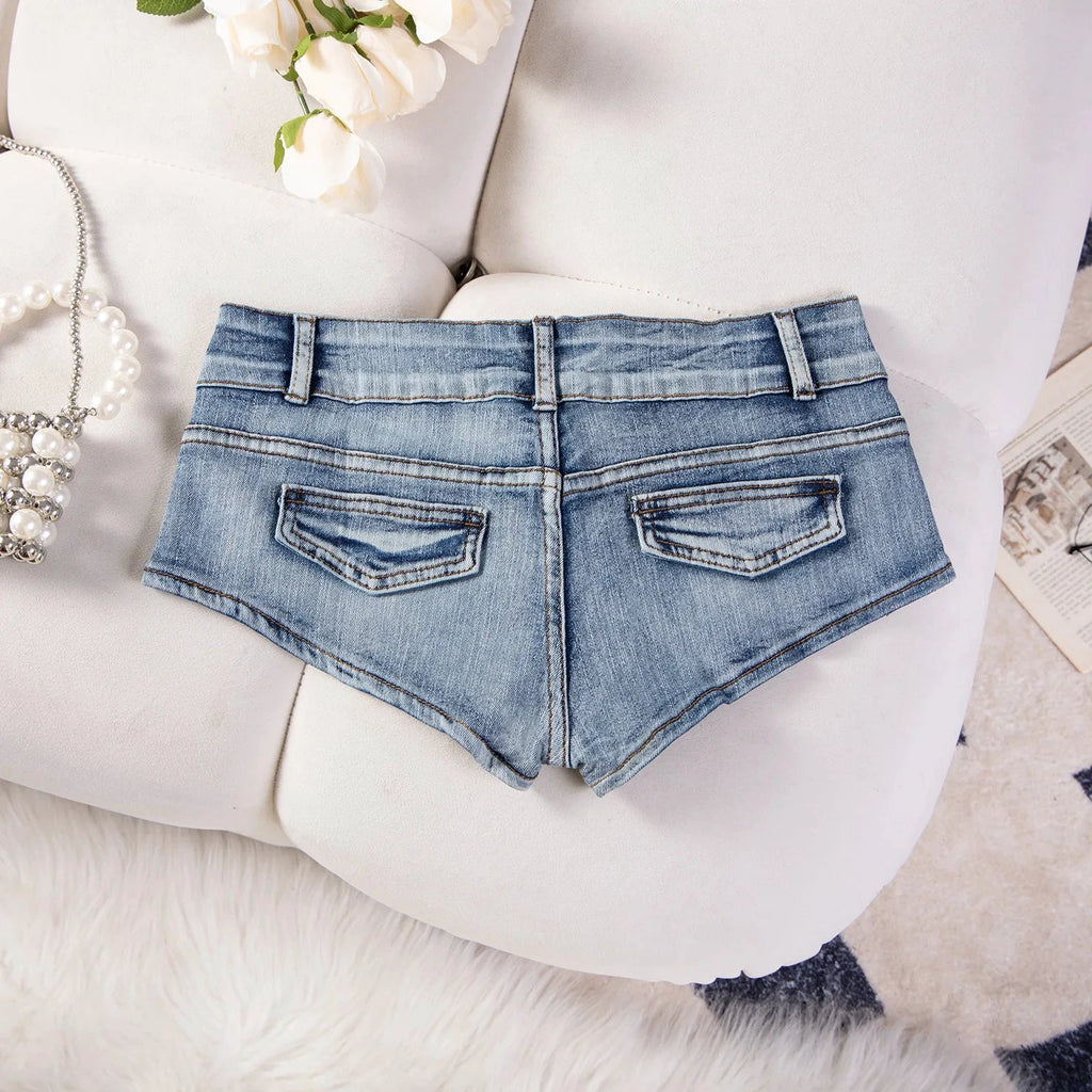 Short En Jean Femme Déchiré Taille Basse Rivets Y2K