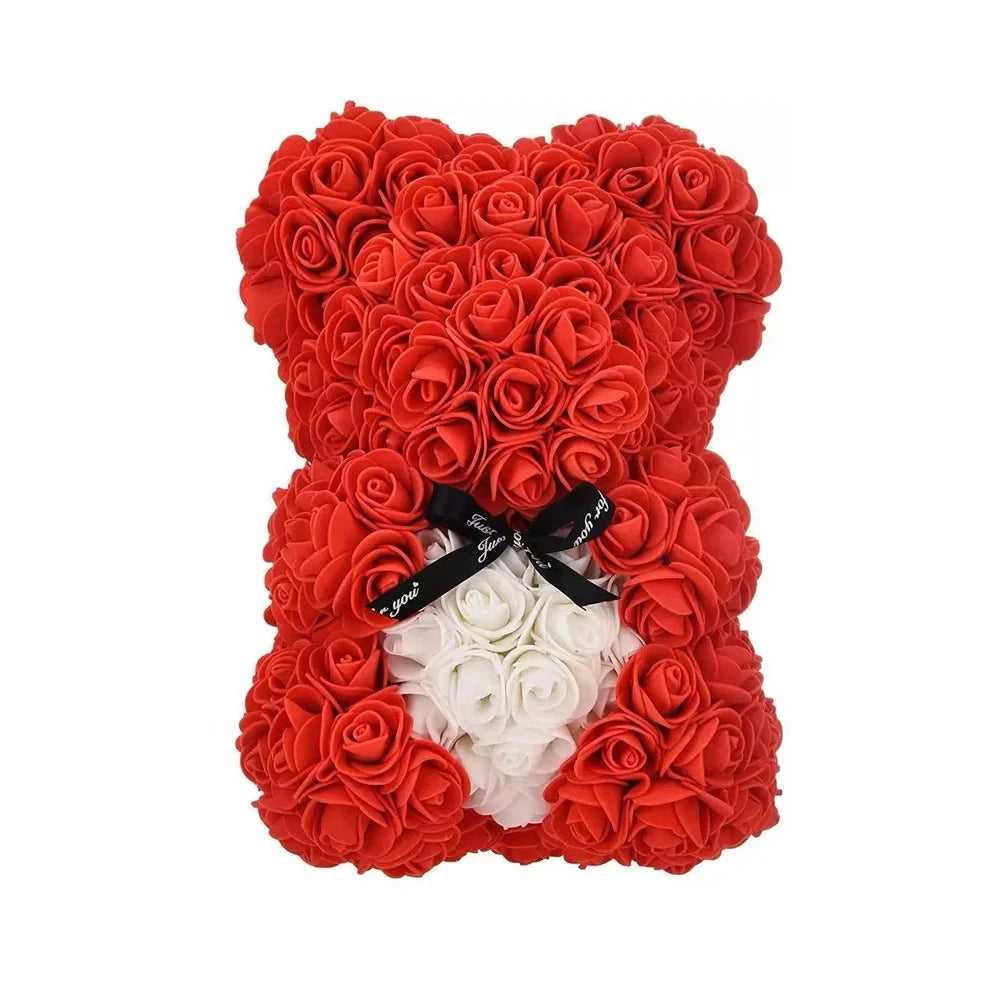 Ourson en roses éternelles avec boîte – 25 cm