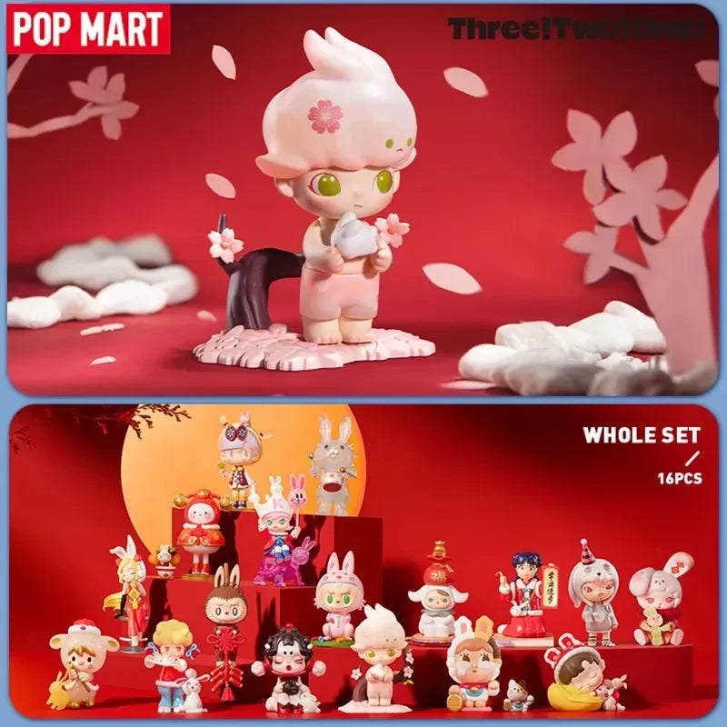 Pop Mart Figurine Kawaii PVC Marron Noeud Chinois Rouge