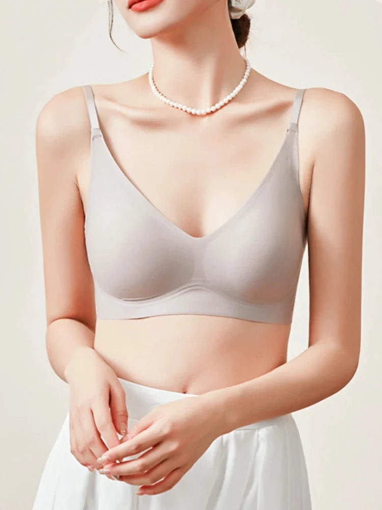 SuyaDream Soutien-Gorge Sans Couture 3/4 Tasses Beige Soie Doublure