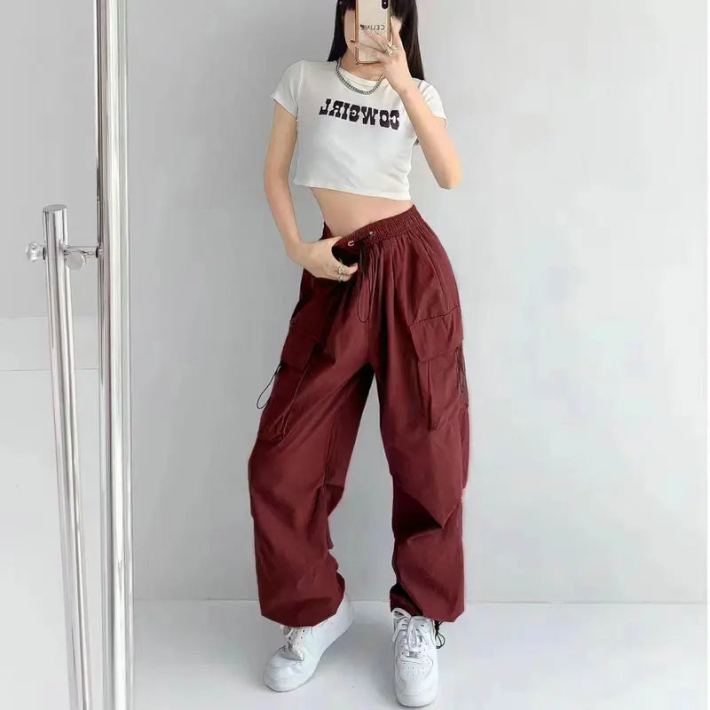 Pantalon Cargo Femme Harajuku Baggy Taille Élastique Beysaurt