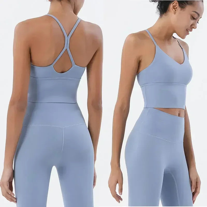 Naked Feeling Ensemble Sport Sans Couture Bleu Femme