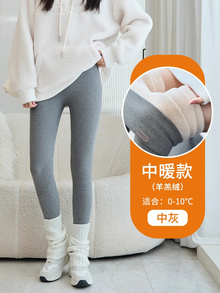 Leggings Femme Coton Spandex Polaire Gris Taille Haute