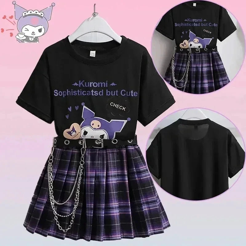 Ensemble cosplay Kuromi enfant – T-shirt et jupe violette