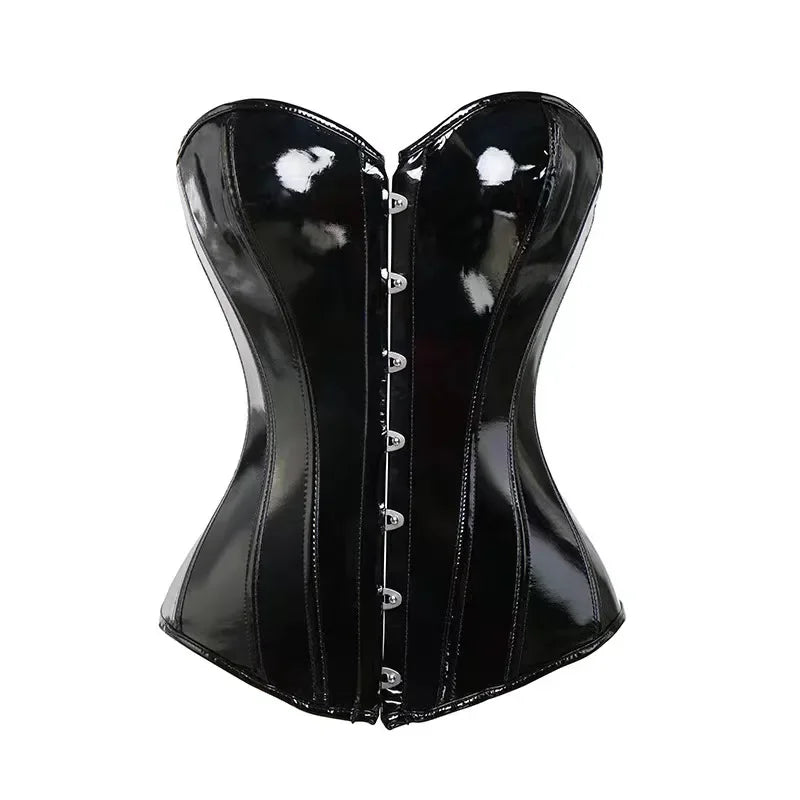 Corselet vinyle noir overbust – Zip devant, laçage dos