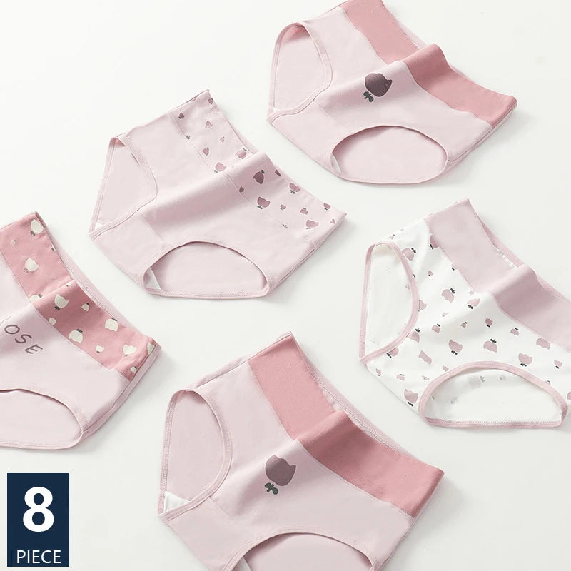 ZJX Ensemble 8 Culottes Femme Coton Respirant Taille Haute Rose Imprimé Coeurs