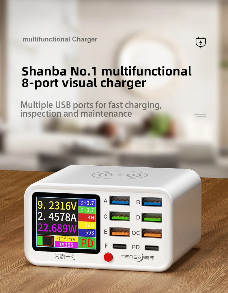 Tensa Station De Charge USB Sans Fil 8 Ports Qi PD