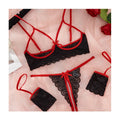 Tornova Lingerie Dentelle Noeud Papillon Jarretières Noir Rouge