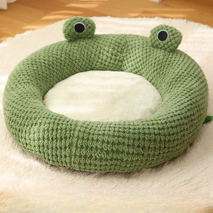 Nid Pour Animaux Grenouille Peluche Vert Semifermé