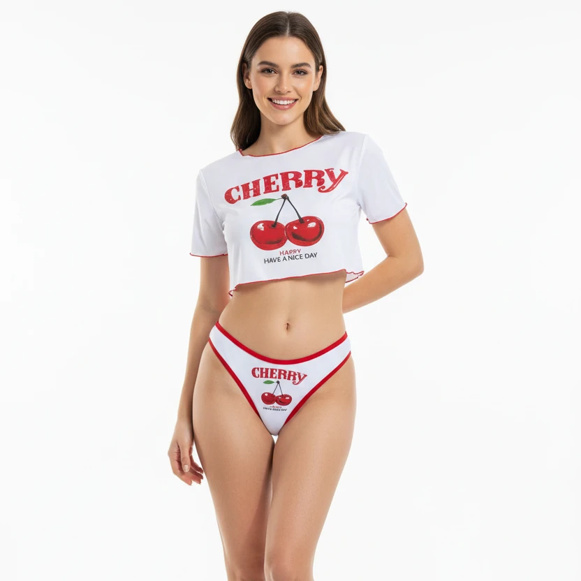 Ensemble bikini trois pièces à imprimé cerises – Cerise - LSDLBoutique