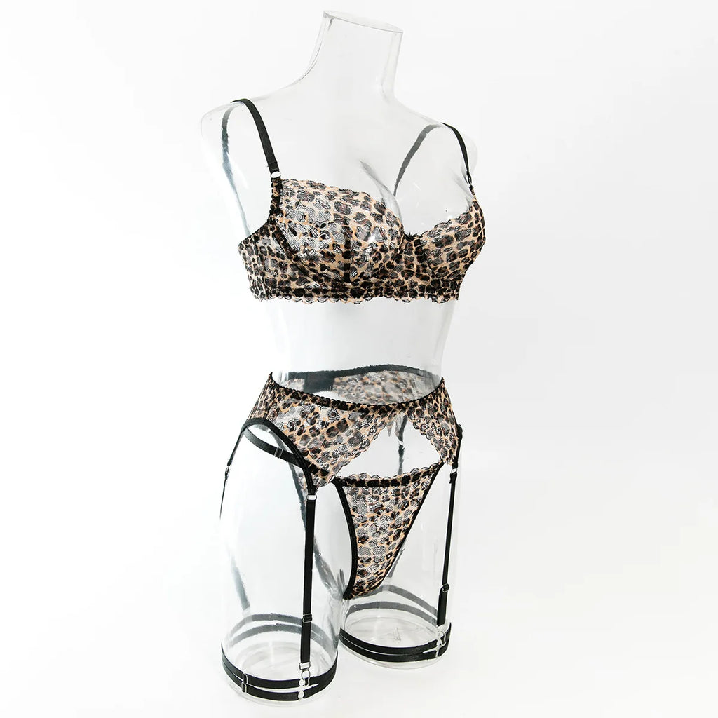 Krasapt Ensemble Lingerie 4 Pièces Léopard Imprimé