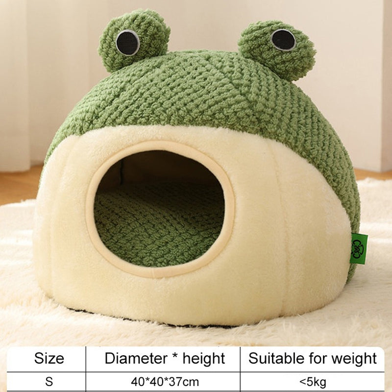 Nid Pour Animaux Grenouille Peluche Vert Semifermé
