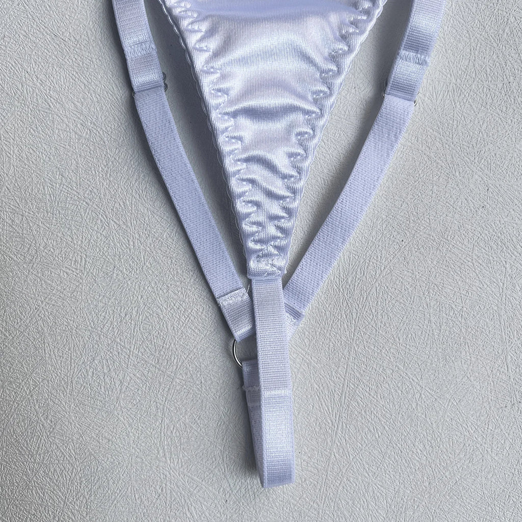 Ellolace Lingerie Satin Fin Dentelle Rouge 5Pièces