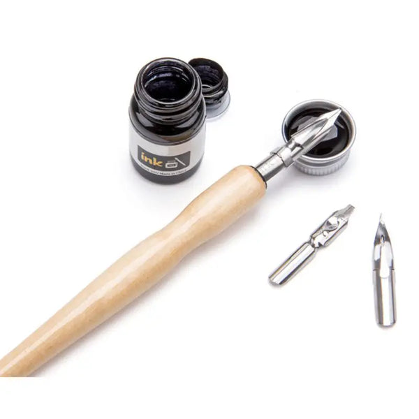 Manga Calligraphy Kit – 3 Steel Nibs, Wood Pen Holder – Comic Pro