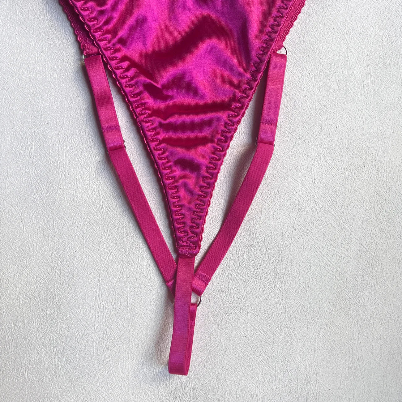 Ellolace Lingerie Satin Fin Dentelle Rouge 5Pièces