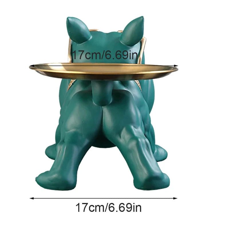Figurine Bouledogue En Résine Avec Plateau Décor Maison