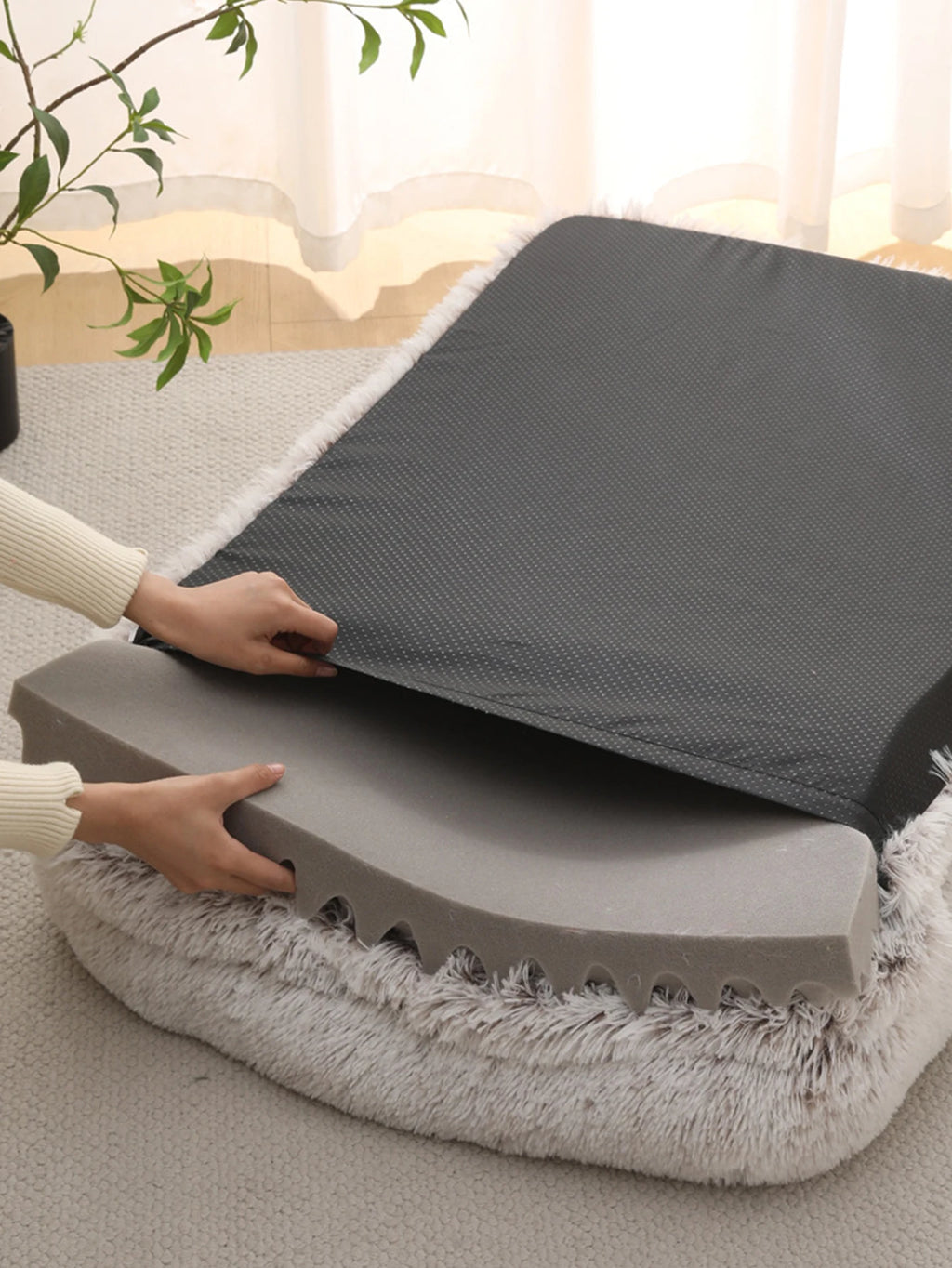 Flyffy Lit Carré Peluche Pour Animaux Gris Douillet