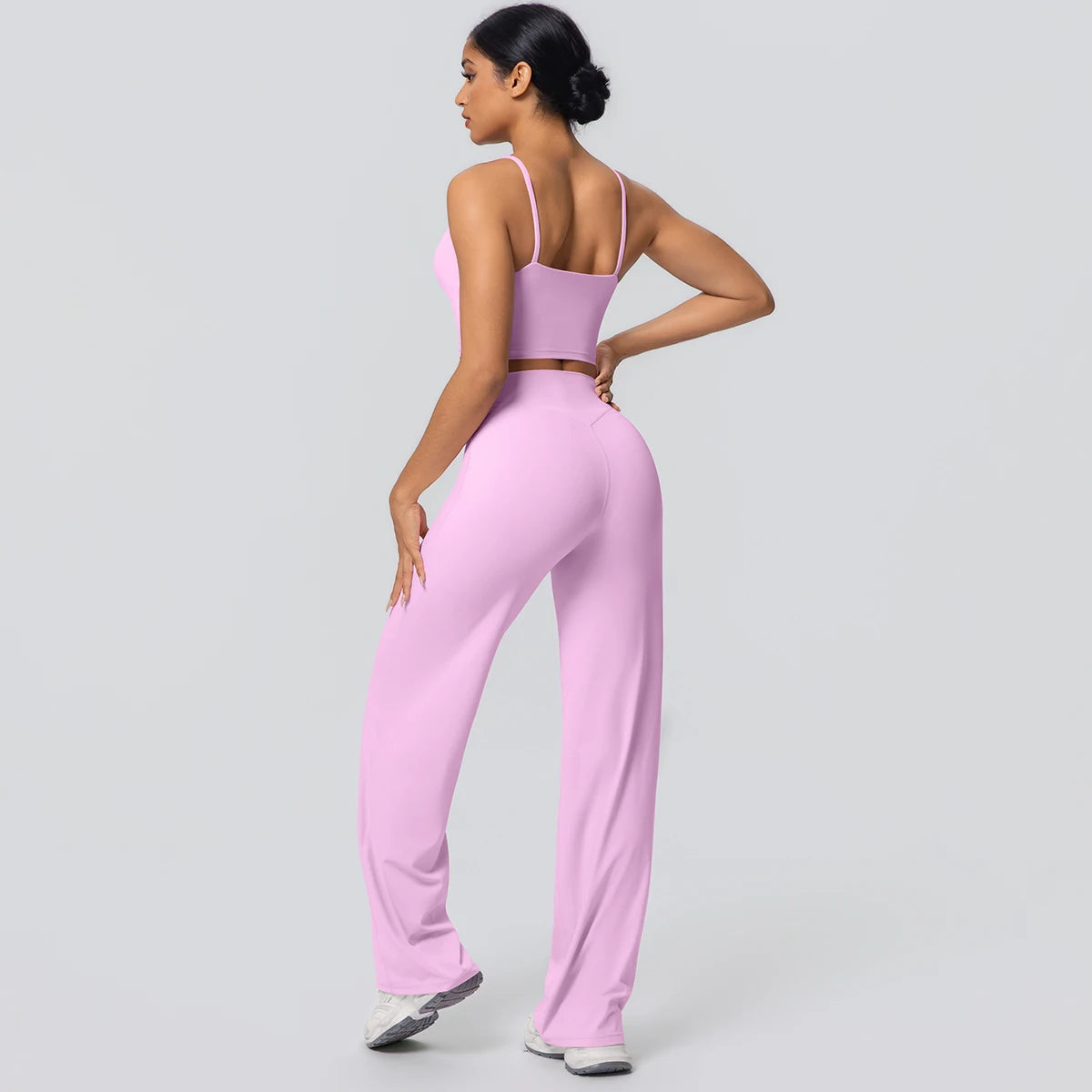 Ensemble Sport Femme Bleu Clair Dos Nu Bretelles Pantalon Taille Haute