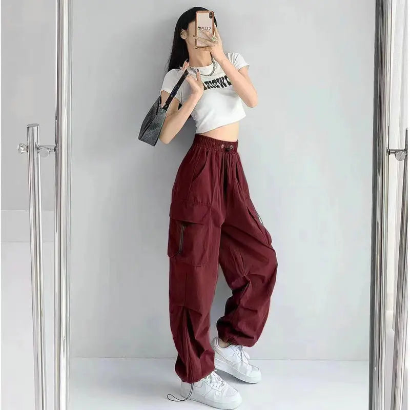 Pantalon Cargo Femme Harajuku Baggy Taille Élastique Beysaurt