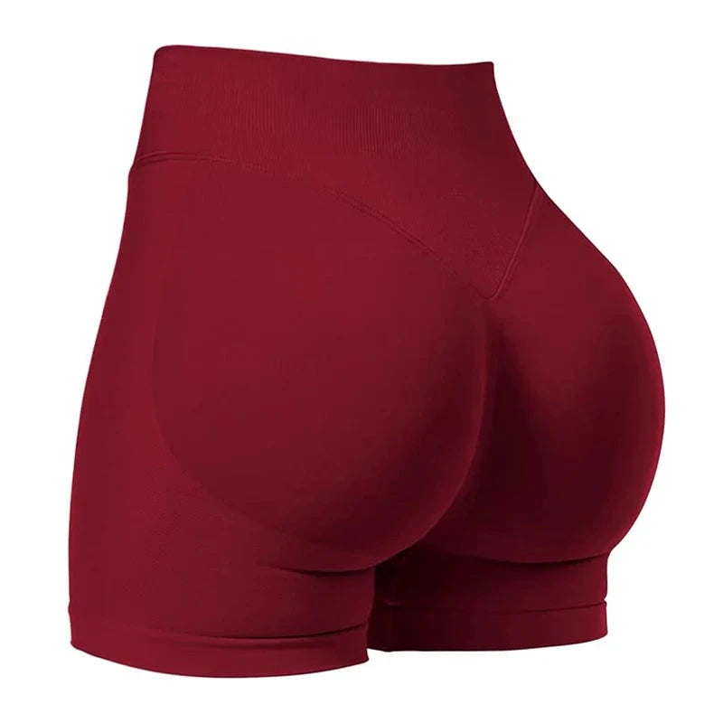Short de sport sans couture Wendy LSDLBoutique, rouge bordeaux, taille haute, stretch moulant