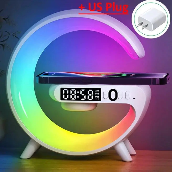 VIKEFON Support Chargeur Sans Fil Multifonction RGB Réveil Haut-Parleur