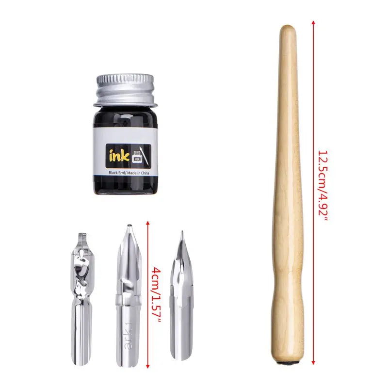 Manga Calligraphy Kit – 3 Steel Nibs, Wood Pen Holder – Comic Pro