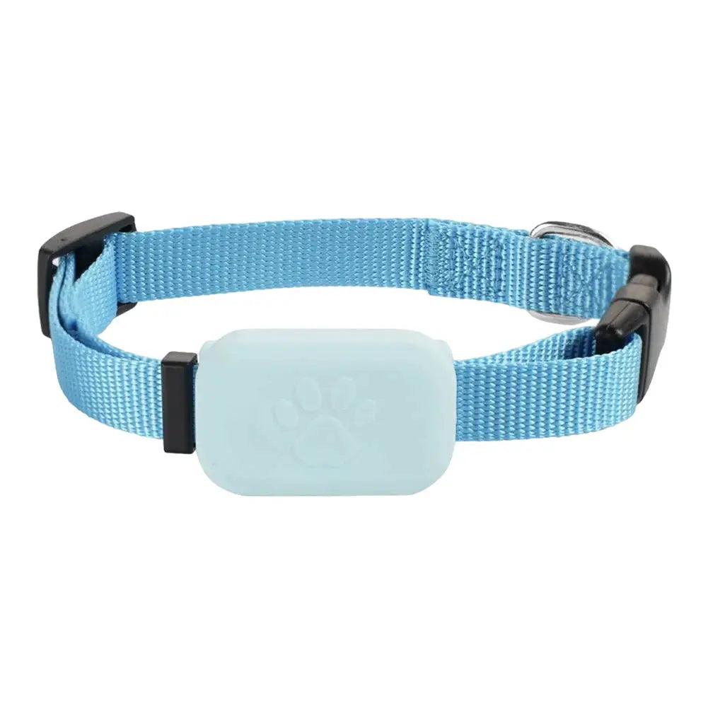 Traceur GPS pour animaux sur collier réglable LSDLBoutique, bleu clair, boîtier pastel avec motif patte