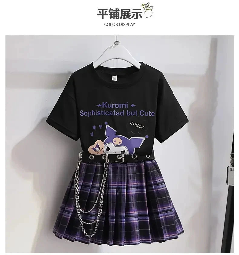 Ensemble cosplay Kuromi enfant – T-shirt et jupe violette