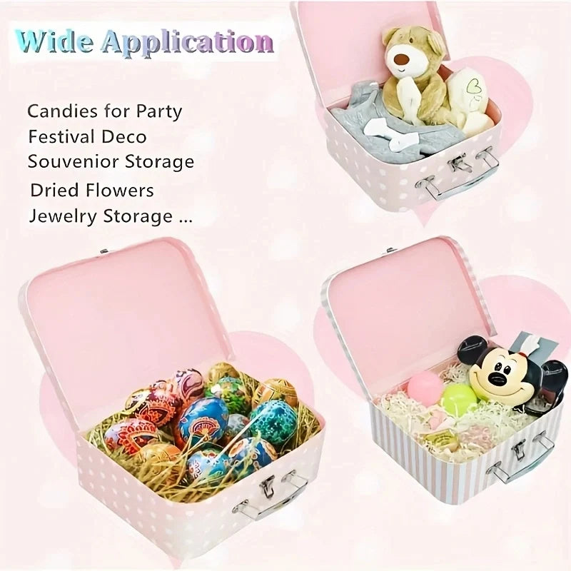 Coffret Cadeau Carton Vintage Pois et Rayures 3 Pièces