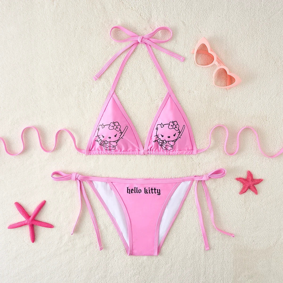 Kawaii Cosplay Two-Piece Bikini with Cat Print – Kuromi Y2K