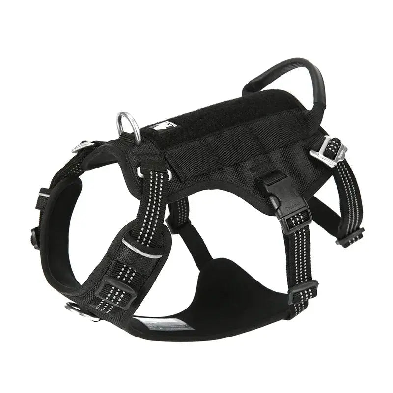 Harnais Truelove TLH7011 pour chien anti-évasion réfléchissant noir en nylon avec sangles et anneaux métalliques