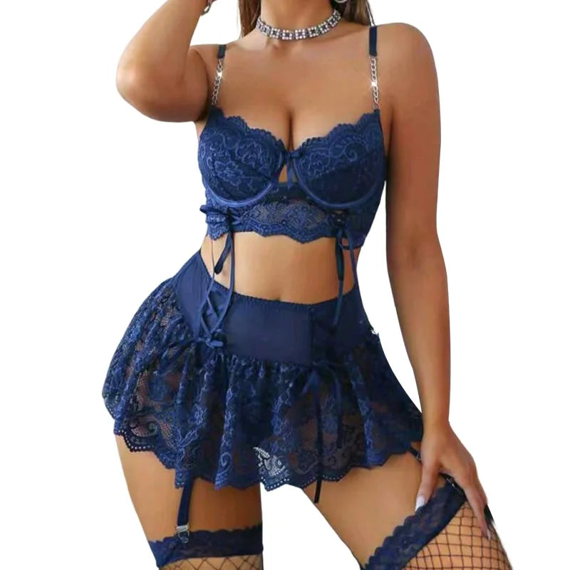 Les Secrets de Léa Body Dentelle Papillon Bleu Réglable