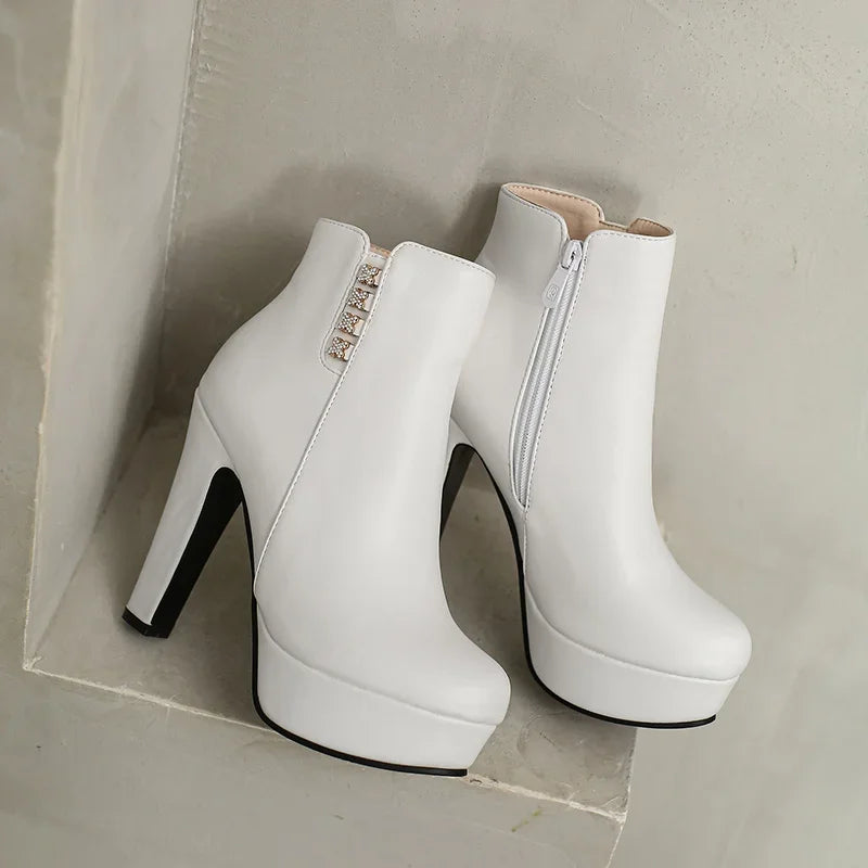 Bottines Femme Cristal Fleur Talons Hauts Zip Pour Hiver