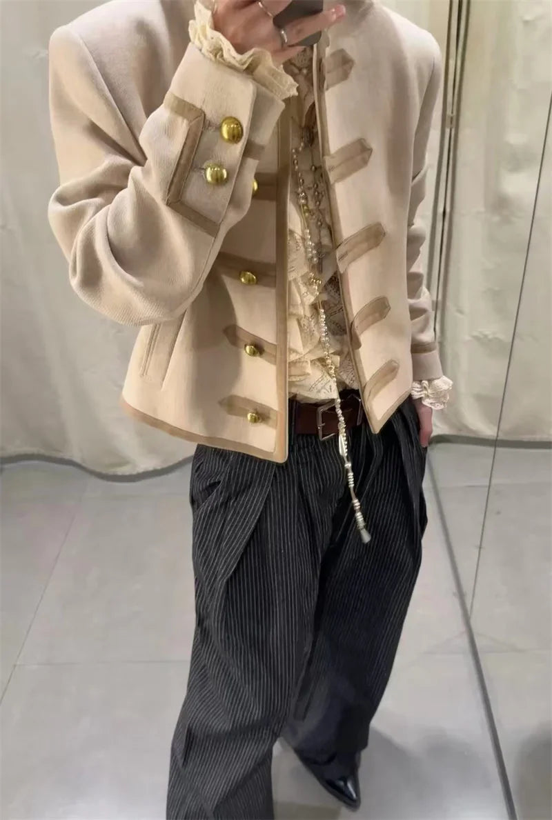 Guobioziy Veste Khaki Col Montant Napoléon Boutons