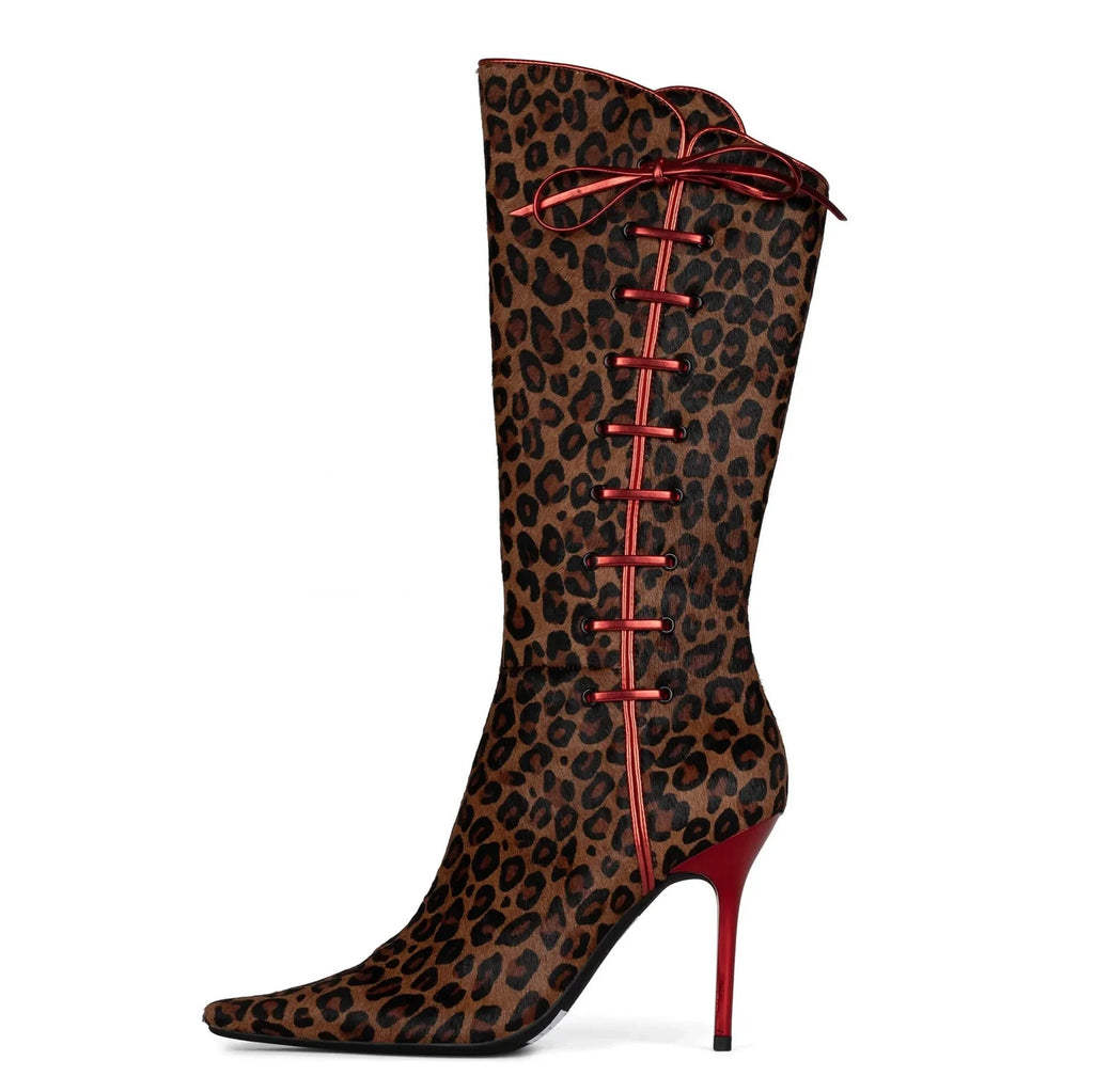 Bottes Mi-Mollet Cuir Blanc Noir Zip Latéral Bleu