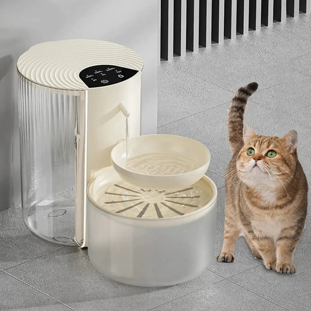 Distributeur d'eau automatique pour chat – LSDLBoutique, fontaine beige avec cuve transparente.