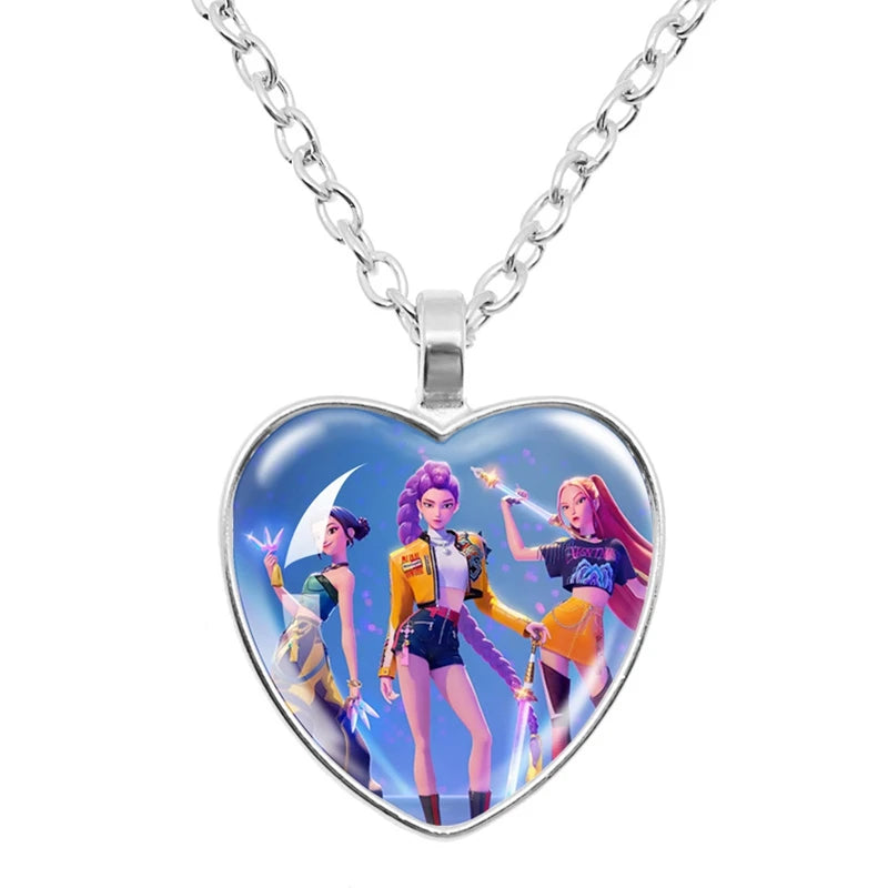 Collier Métal Argenté Cœur Démon H Anime Kpop Idoles