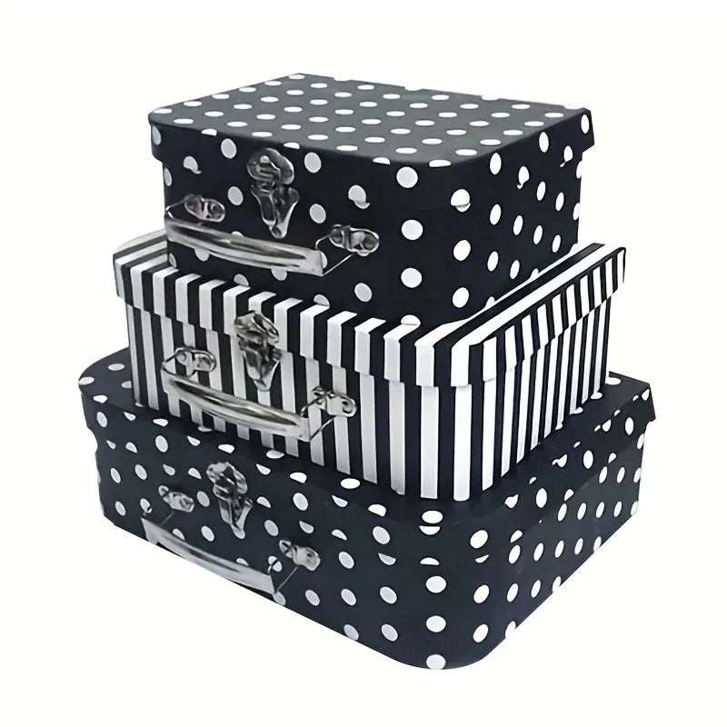 Coffret Cadeau Carton Vintage Pois et Rayures 3 Pièces