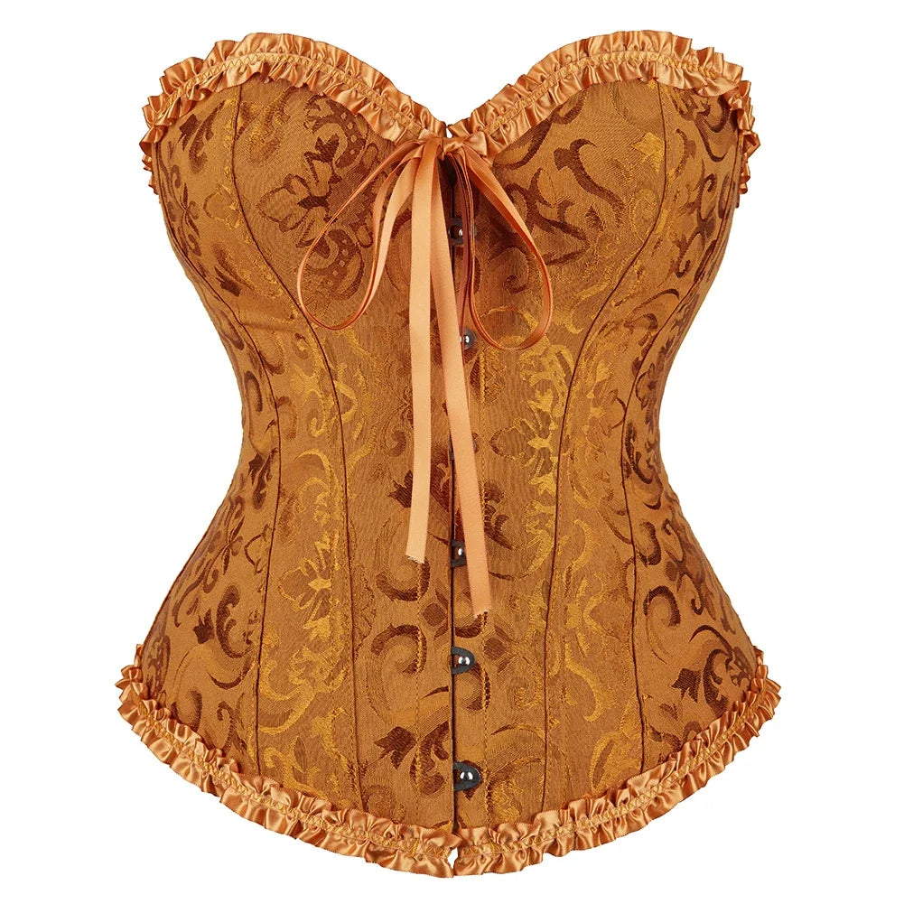 Corselet jacquard floral victorien – Fermeture busc devant
