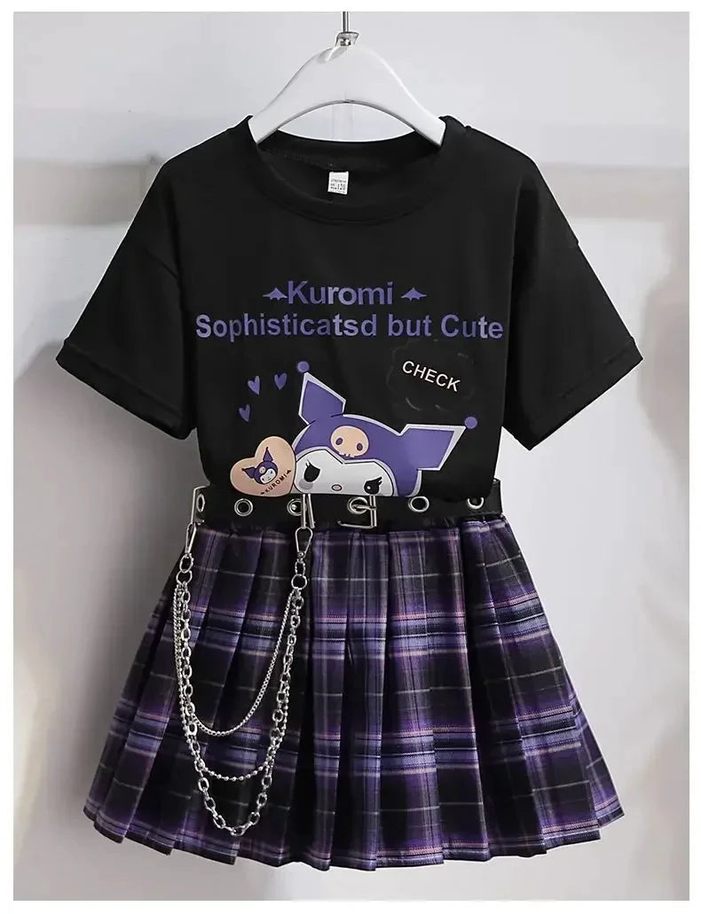 Ensemble cosplay Kuromi enfant – T-shirt et jupe violette