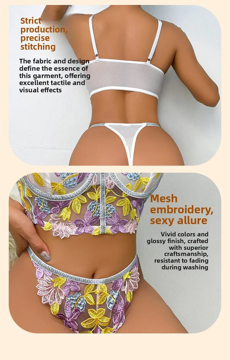 Les Secrets de Léa Ensemble Soutien-Gorge Transparent Maille Fleurie Dos Nu