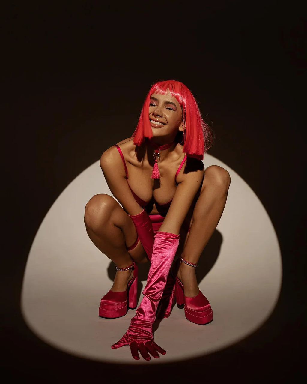 Ellolace Lingerie Satin Fin Dentelle Rouge 5Pièces