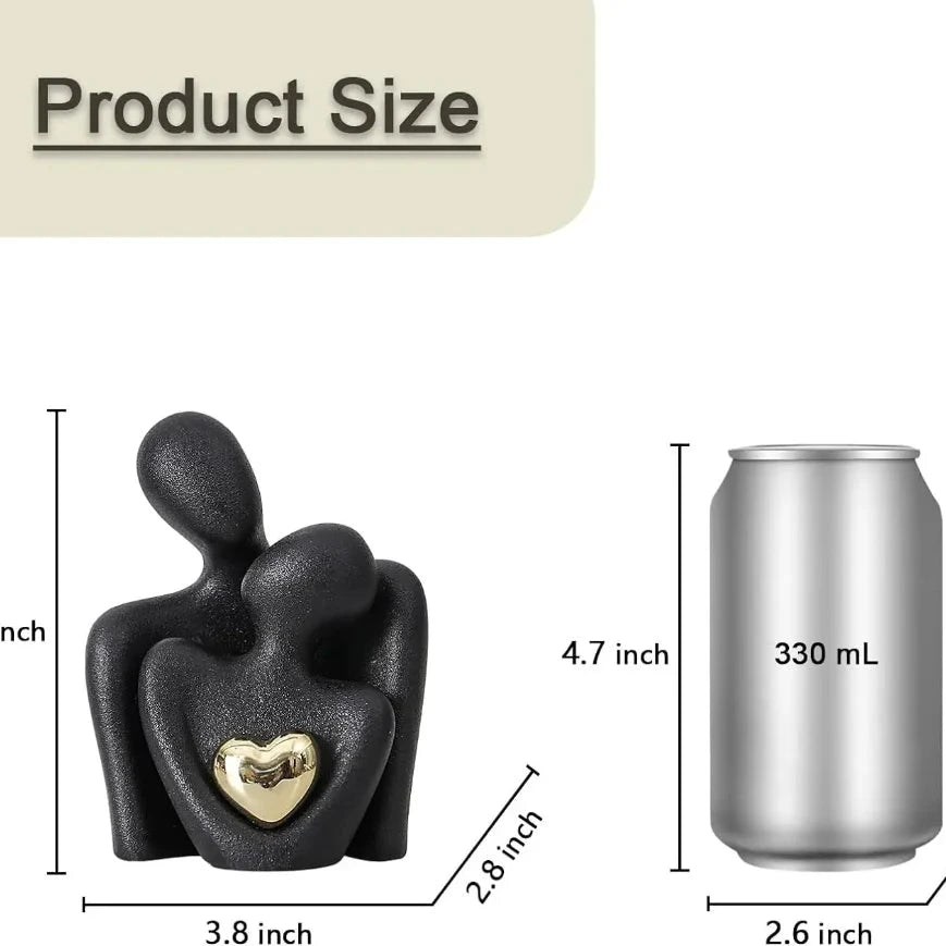 Figurine Cœur Plaqué Or en Céramique Noir et Blanc