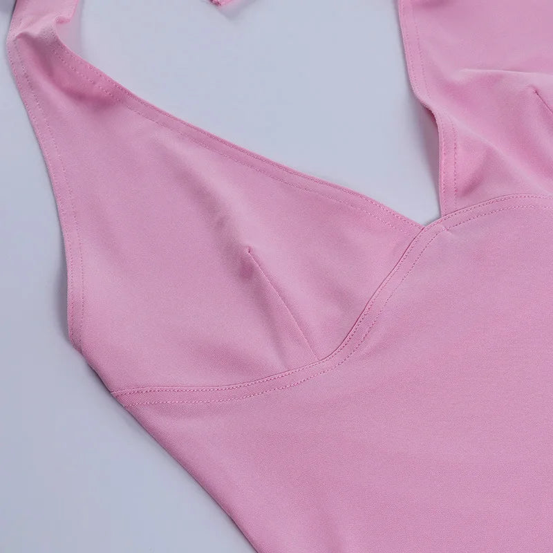 Bidijones Haut Court Dos Nu Rose Sans Manches Femme