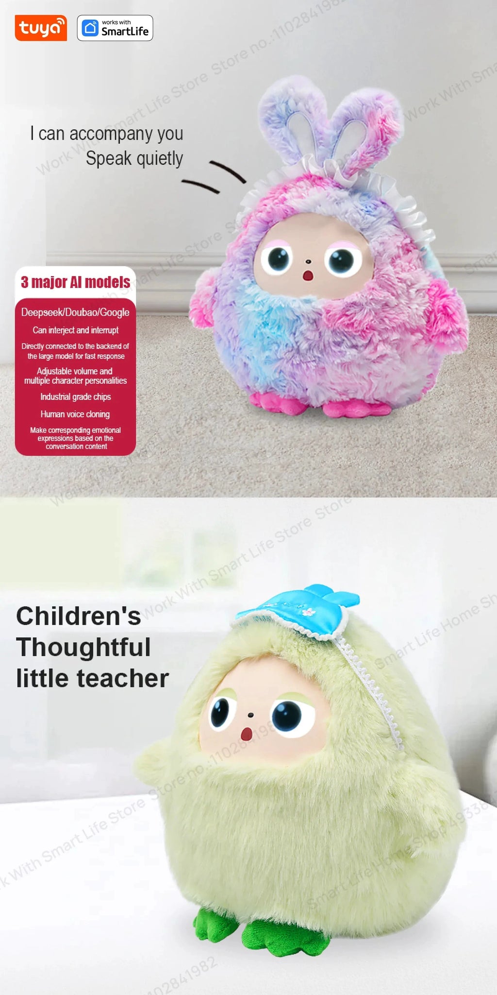 BOBO Gris Robot Peluche AI Yeux LED Commande Vocale USB