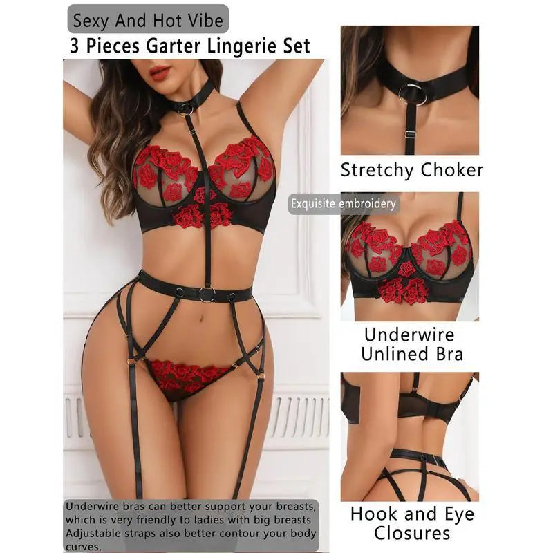 Les Secrets de Léa Ensemble Soutien-Gorge Amovible et Culotte Fleurie Rose