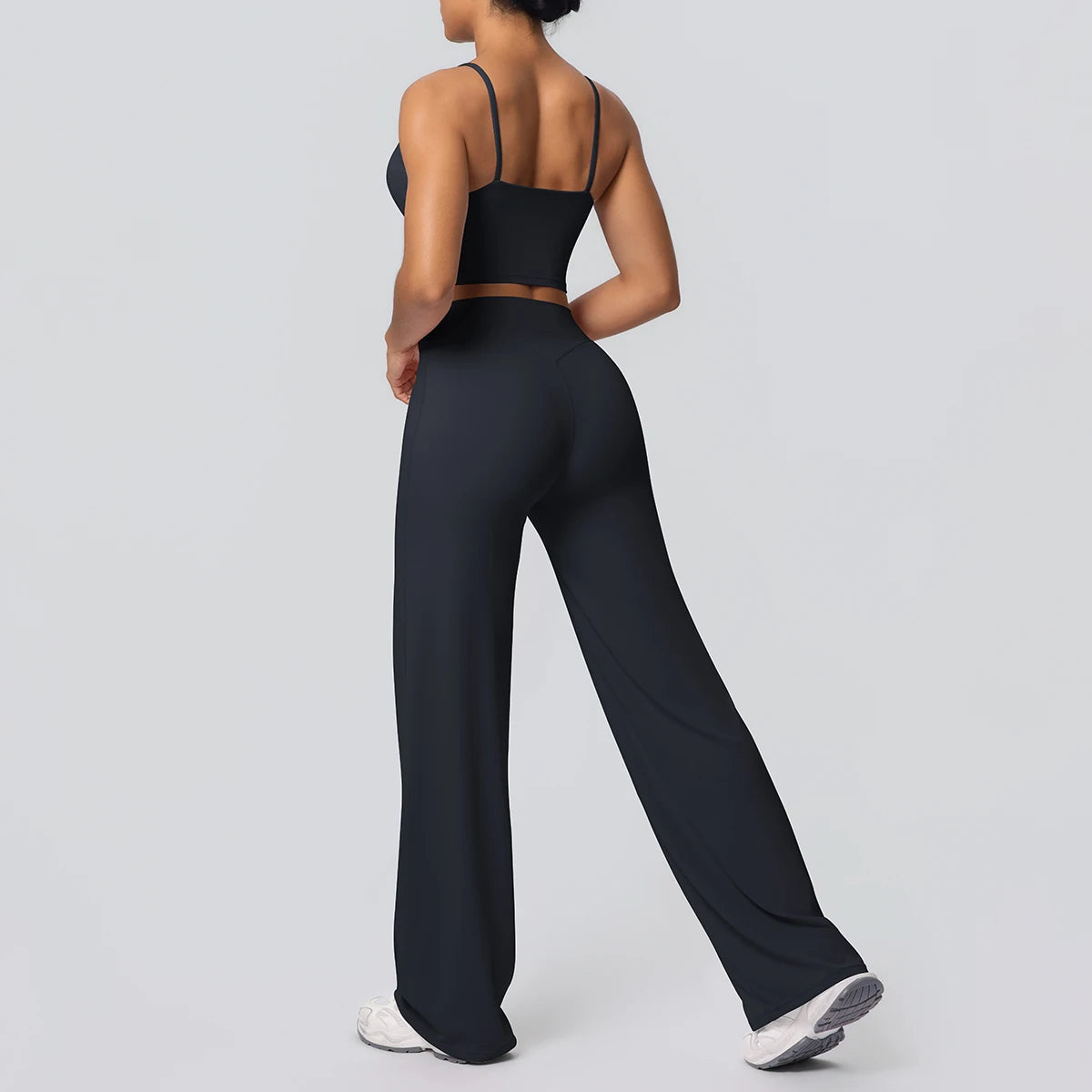 Ensemble Sport Femme Bleu Clair Dos Nu Bretelles Pantalon Taille Haute