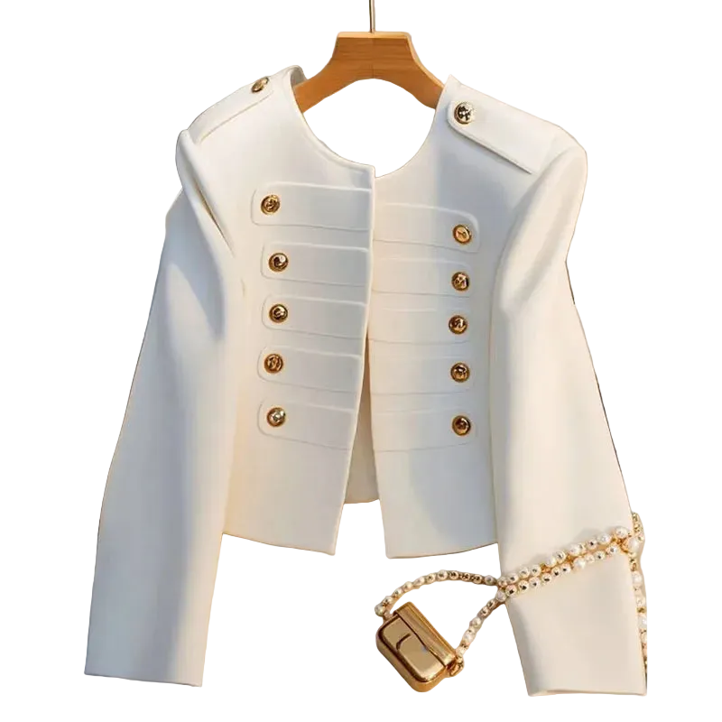 LBP Baiping Veste Femme Court Blanc Boutons Dorés Double Rangée