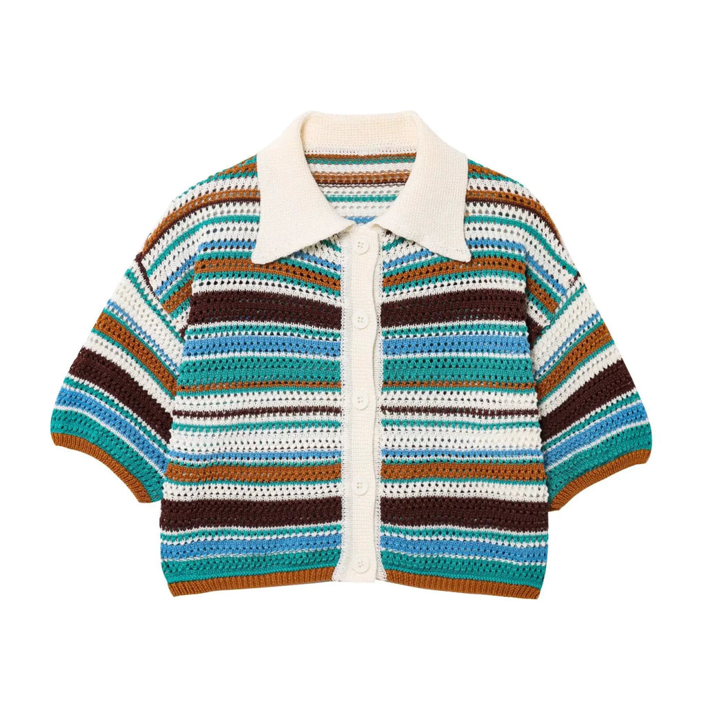 Les Secrets de Léa – Ensemble maille crochet rayé short et polo – Samia