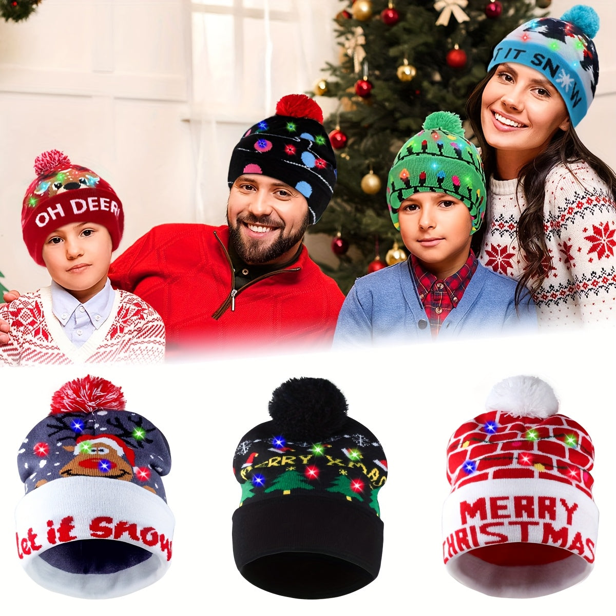 Bonnet Tricoté LED De Noël Pour Adultes Et Enfants Accessoire Festif Lumineux Chaud 100 Pour Cent Acrylique Doux by LSDLBoutique.ch